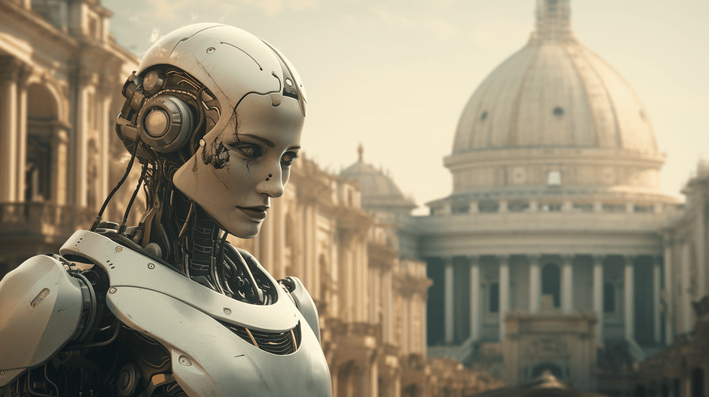 Female Robot in front of St. Peters Dome